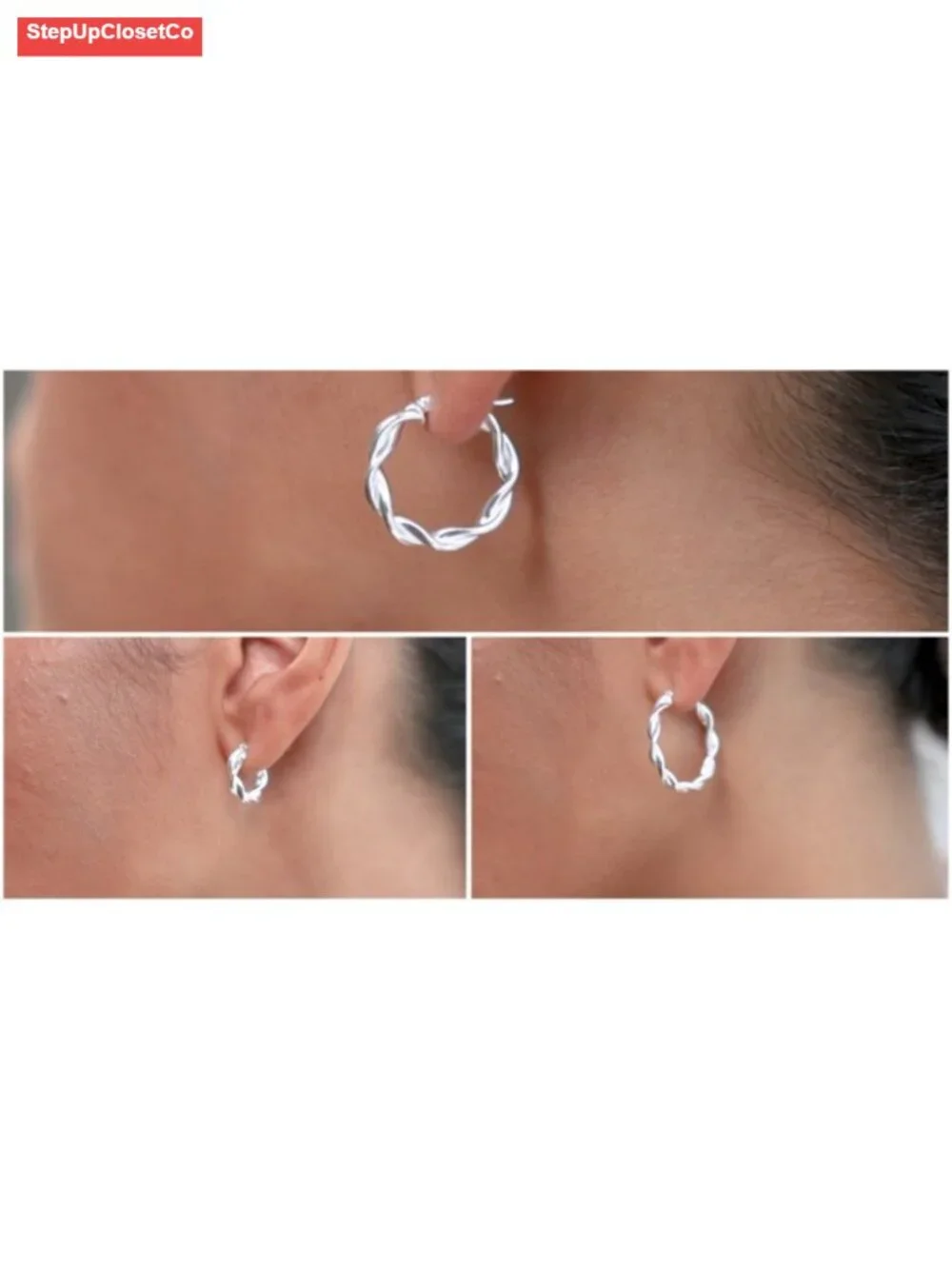 925 Sterling Silver Twisted Hoop Earrings for Women, 3mm, Hypoallergenic